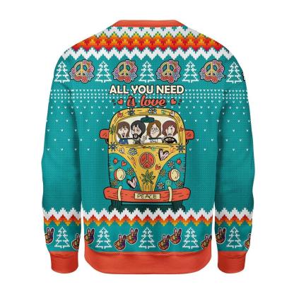 all you need is love hippie ugly christmas sweater 2 All You Need Is Love Hippie Ugly Christmas Sweater - Image 2