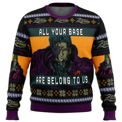 all your base are belong to us zero wing ugly christmas sweater 1 All Your Base Are Belong To Us Zero Wing Ugly Christmas Sweater - Image 1