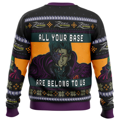 all your base are belong to us zero wing ugly christmas sweater 2 All Your Base Are Belong To Us Zero Wing Ugly Christmas Sweater - Image 2