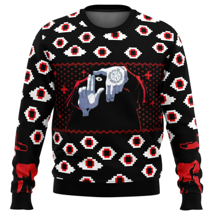 alucard eyes hellsing ugly christmas sweater 1 Alucard Eyes Hellsing Ugly Christmas Sweater - Image 1