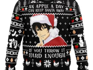 An Apple A Day Can Keep Santa Away Ugly Christmas Sweater - Image 1