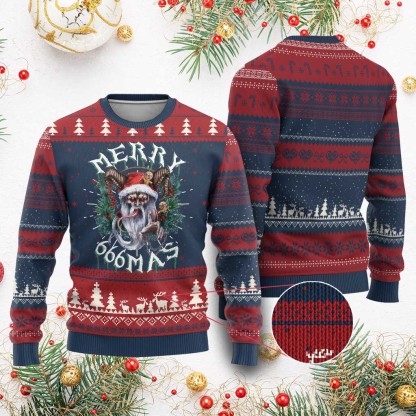 anti xmas ugly christmas sweater merry 666mas satan creepy christmas 1 Anti Xmas Ugly Christmas Sweater Merry 666Mas Satan Creepy Christmas - Image 1