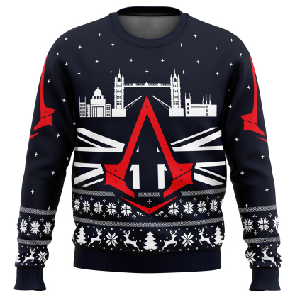 assassins creed london bridge ugly christmas sweater 1 Assassins Creed London Bridge Ugly Christmas Sweater - Image 1