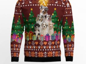 Australian Shepherd Pine Tree Ugly Christmas Sweater - Image 1
