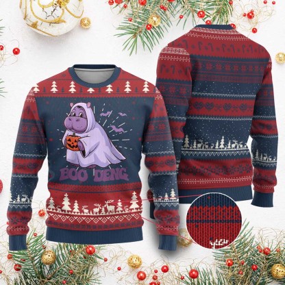 baby hippo ugly christmas sweater boo deng halloween cute pygmy hippopotamus 1 Baby Hippo Ugly Christmas Sweater Boo Deng Halloween Cute Pygmy Hippopotamus - Image 1