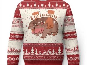 Baby Hippo Ugly Christmas Sweater Bouncy Pig In Thai Picture - Image 1