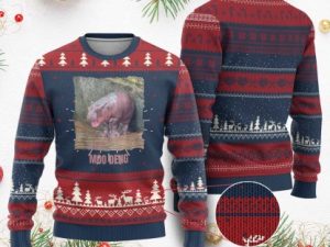 Baby Hippo Ugly Christmas Sweater Cute Pygmy Hippopotamus In Thai - Image 1