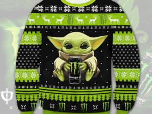 Baby Yoda Monster Energy Ugly Christmas Sweater - Image 1
