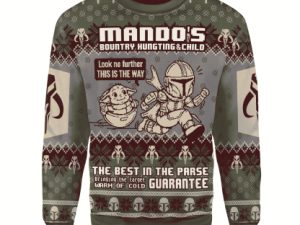 Baby Yoda X Mandalorian Mando Bounty Hunting Ugly Christmas Sweater - Image 1