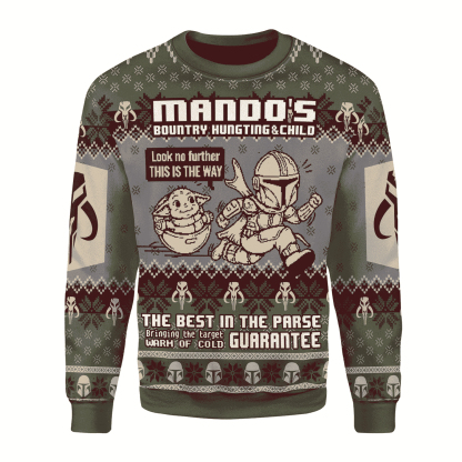 baby yoda x mandalorian mando bounty hunting ugly christmas sweater 1 Baby Yoda X Mandalorian Mando Bounty Hunting Ugly Christmas Sweater - Image 1