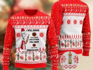 Bacardi Cat Hat Will Drink Everywhere Ugly Christmas Sweater - Image 1