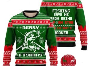 Bass Fishing Merry Fishmas Ugly Christmas Sweater - Image 1