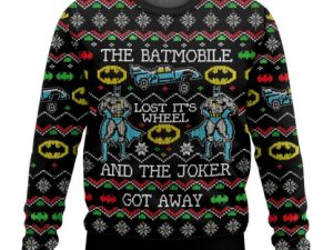 Batmobile Lost Its Wheel Joker Got Away Batman Ugly Christmas Sweater - Image 1