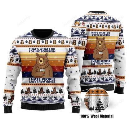 bear drink bourbon whiskey christmas ugly christmas sweater 1 Bear Drink Bourbon Whiskey Christmas Ugly Christmas Sweater - Image 1