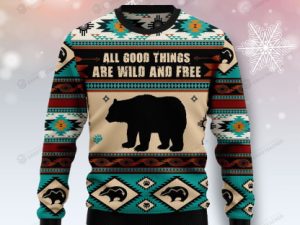 Bear Wild And Free Christmas Ugly Christmas Sweater - Image 1