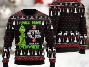 Beck Grinch Will Drink Everywhere Ugly Christmas Sweater - Image 1
