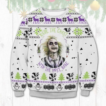 beetlejuice christmas ugly wool knitted sweater 1 Beetlejuice Christmas Ugly Wool Knitted Sweater - Image 1