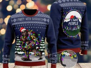 Bigfoot Christmas I Party With Sasquatch Camping Christmas Ugly Christmas Sweater - Image 1