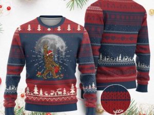 Bigfoot Christmas Tree Lights Ugly Christmas Sweater - Image 1