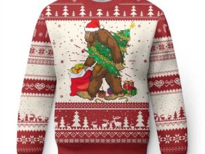 Bigfoot Christmas Ugly Christmas Sweater Believe Sasquatch Lovers Xmas Tree Lights - Image 1