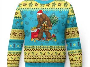 Bigfoot Ugly Christmas Sweater Pineapple Tree Lights - Image 1