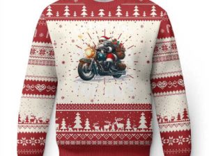 Biker Grandpa Santa On Motorcycle Christmas Ugly Christmas Sweater - Image 1