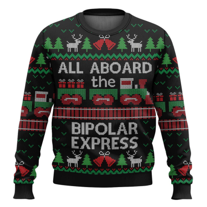 bipolar express ugly christmas sweater 1 Bipolar Express Ugly Christmas Sweater - Image 1