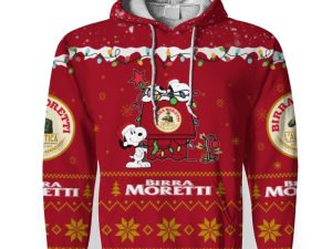 Birra Moretti American Merry Christmas, Snoopy House Cute Fan Gift-3D Unisex Hoodie - Image 1