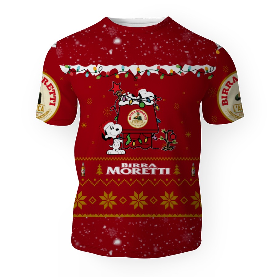 birra moretti american merry christmas snoopy house cute fan gift 3d unisex t shirt 1 Birra Moretti American Merry Christmas, Snoopy House Cute Fan Gift-3D Unisex T-Shirt - Image 1