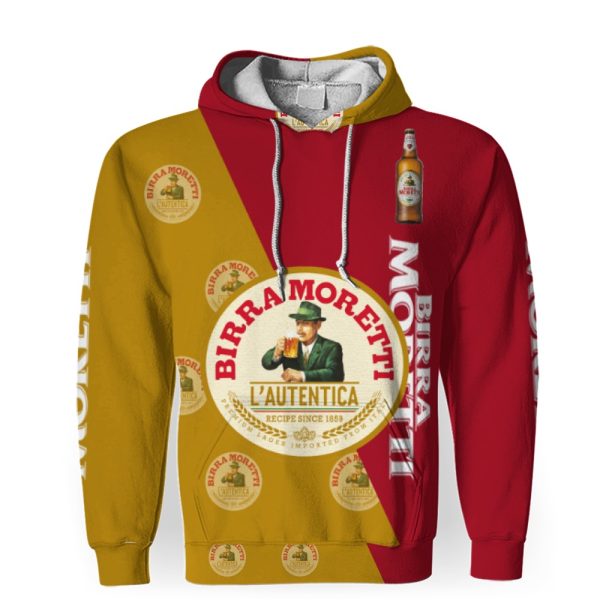 Birra Moretti And Pattern Logo-3D Unisex Hoodie - Image 1