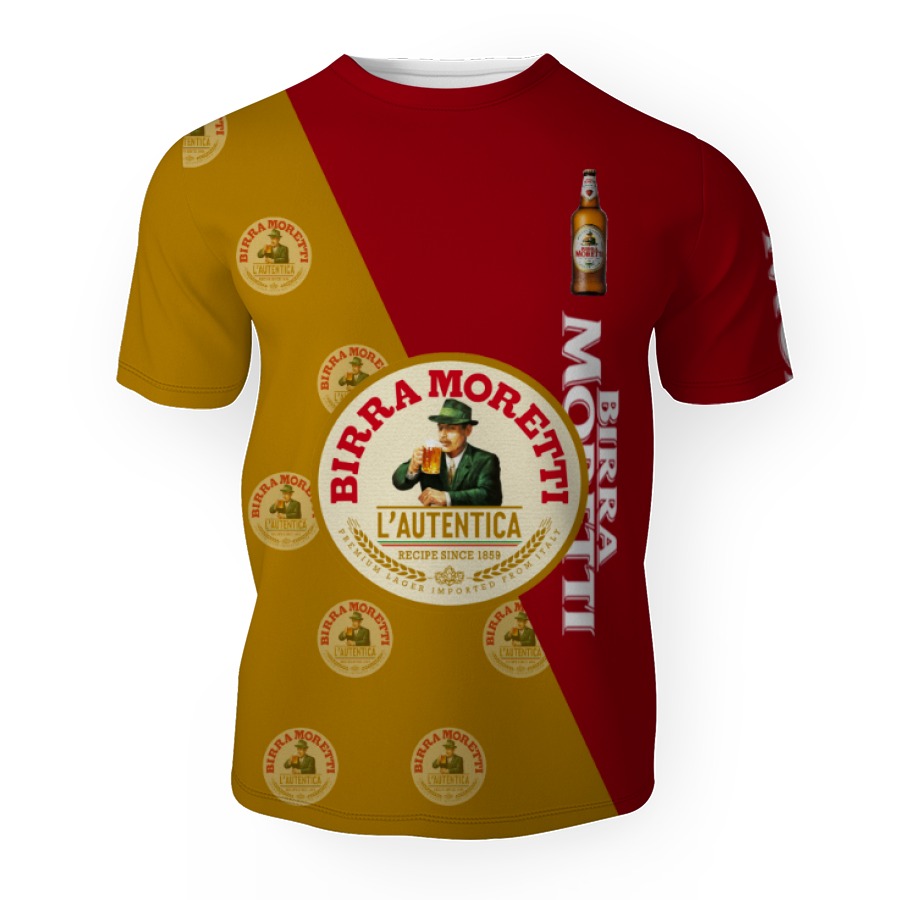 birra moretti and pattern logo 3d unisex t shirt 1 Birra Moretti And Pattern Logo-3D Unisex T-Shirt - Image 1