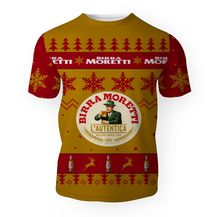 birra moretti merry christmas unisex gift fan 3d unisex t shirt 1 Birra Moretti Merry Christmas Unisex Gift Fan-3D Unisex T-Shirt - Image 1