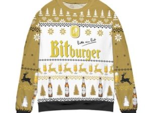 Bitburger Beer Logo Reindeer Pattern Ugly Christmas Sweater - Image 1