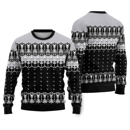 black and white skeleton ugly christmas sweater 1 Black And White Skeleton Ugly Christmas Sweater - Image 1