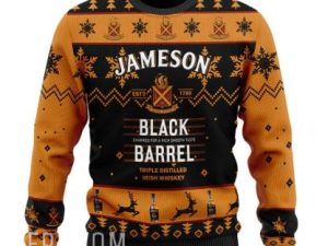 Black Barrel Jameson Whiskey Ugly Christmas Sweater - Image 1
