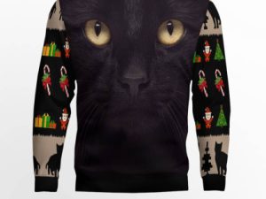 Black Cat Cute Face Ugly Christmas Sweater - Image 1