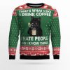 Black Cat Drink Coffee Ugly Christmas Sweater - Image 1