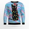 Black Cat Hologram Pattern Ugly Christmas Sweater - Image 1