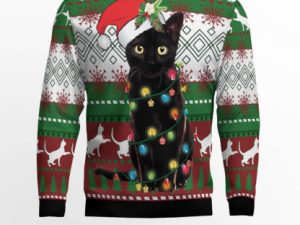 Black Cat Light Christmas Ugly Christmas Sweater - Image 1