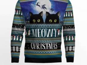 Black Cat Meowy Christmas Ugly Christmas Sweater - Image 1