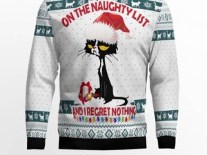 Black Cat Naughty List Ugly Christmas Sweater - Image 1