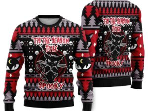 Black Cat Spooky Halloween Ugly Christmas Sweater Holiday Gift - Image 1