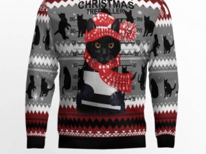 Black Cat Tree Killer Ugly Christmas Sweater - Image 1
