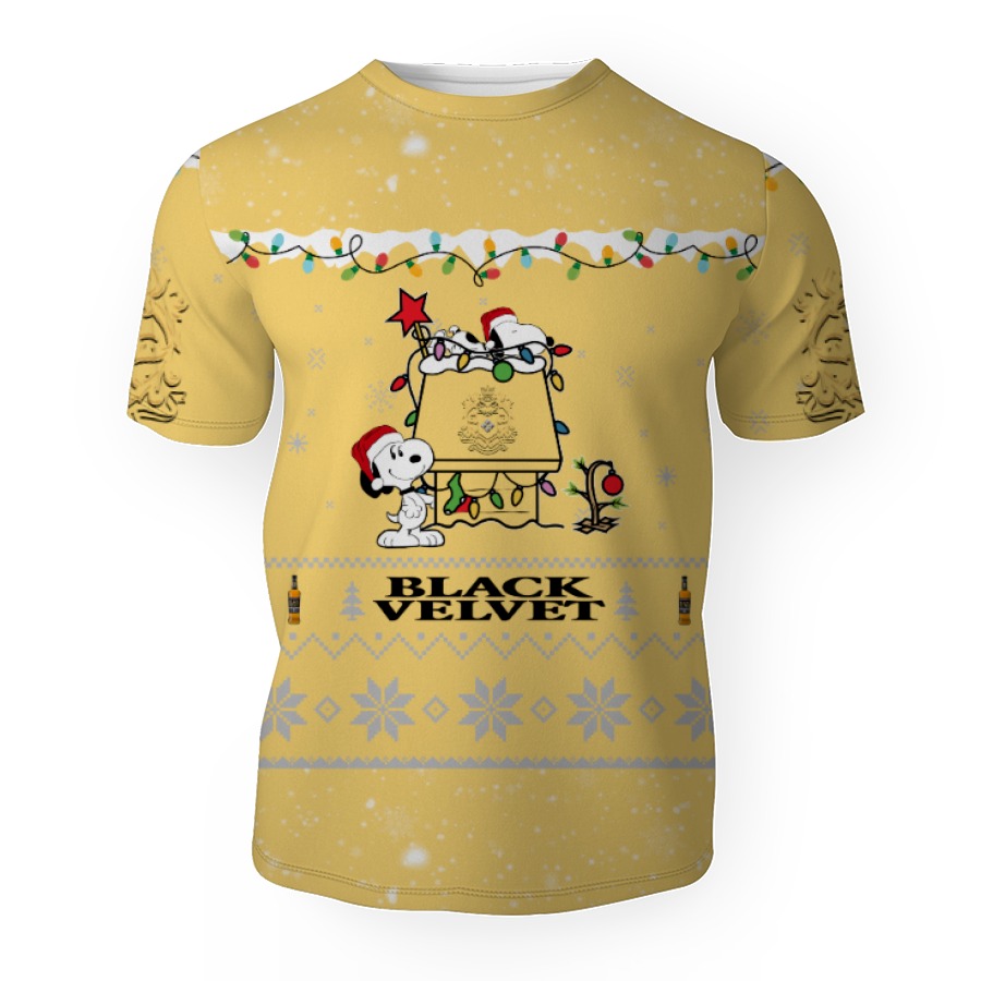 black velvet american merry christmas snoopy house cute fan gift 3d unisex t shirt 1 Black Velvet American Merry Christmas, Snoopy House Cute Fan Gift-3D Unisex T-Shirt - Image 1
