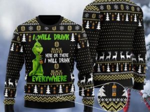 Black Velvet Grinch Will Drink Everywhere Ugly Christmas Sweater - Image 1