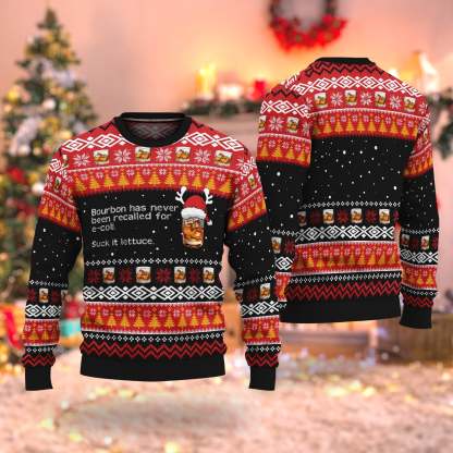 bourbon has never been recalled for e coli ugly christmas sweater 1 Bourbon Has Never Been Recalled For E Coli Ugly Christmas Sweater - Image 1