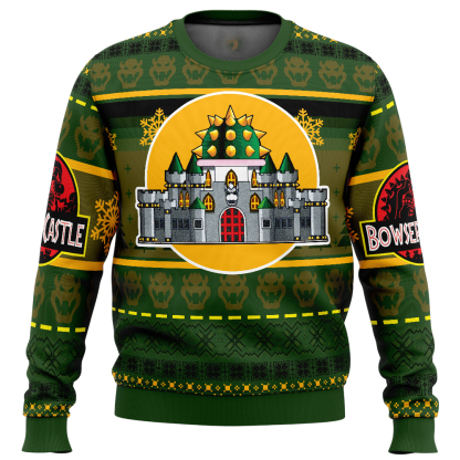 bowser castle mario bros ugly christmas sweater 1 Bowser Castle Mario Bros Ugly Christmas Sweater - Image 1