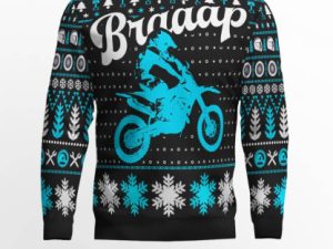 Braaap Moto Ugly Christmas Sweater Blue Version - Image 1