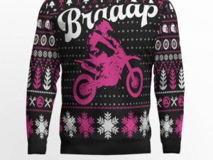 Braaap Moto Ugly Christmas Sweater Pink Version - Image 1