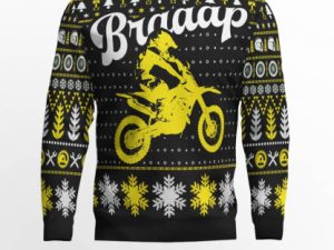 Braaap Moto Ugly Christmas Sweater Yellow Version - Image 1